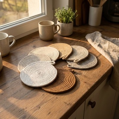 Topfuntersetzer 7er Set rund 20 cm Kork Hitzeschutz Küche Tisch Untersetzer