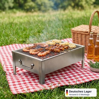 Holzkohlegrill Tischgrill Mini 38x23x12 cm Edelstahl tragbar Picknick Balkon