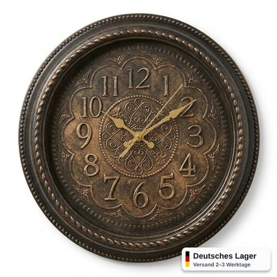 Wanduhr Vintage 35cm Bronze Antik Wohnzimmer Lautlos Quarz Schleichend Deko