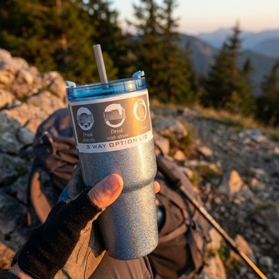 Isolierbecher 600ml mit & ohne Strohhalm trinken