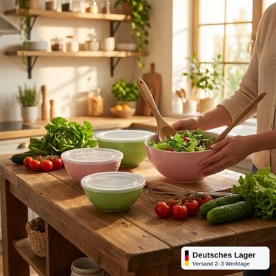 Salatschüssel 4er Set mit Deckel Kunststoff Meal Prep stapelbar