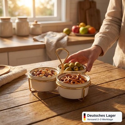 Keramik Snackschale 3er Set mit Deckel Vorratsdose Aufbewahrung Küche