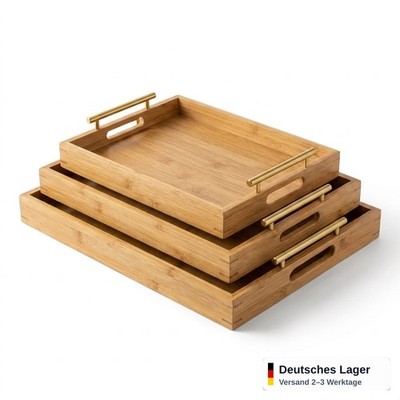 Serviertablett 3er Set rechteckig stapelbar Frühstückstablett Deko