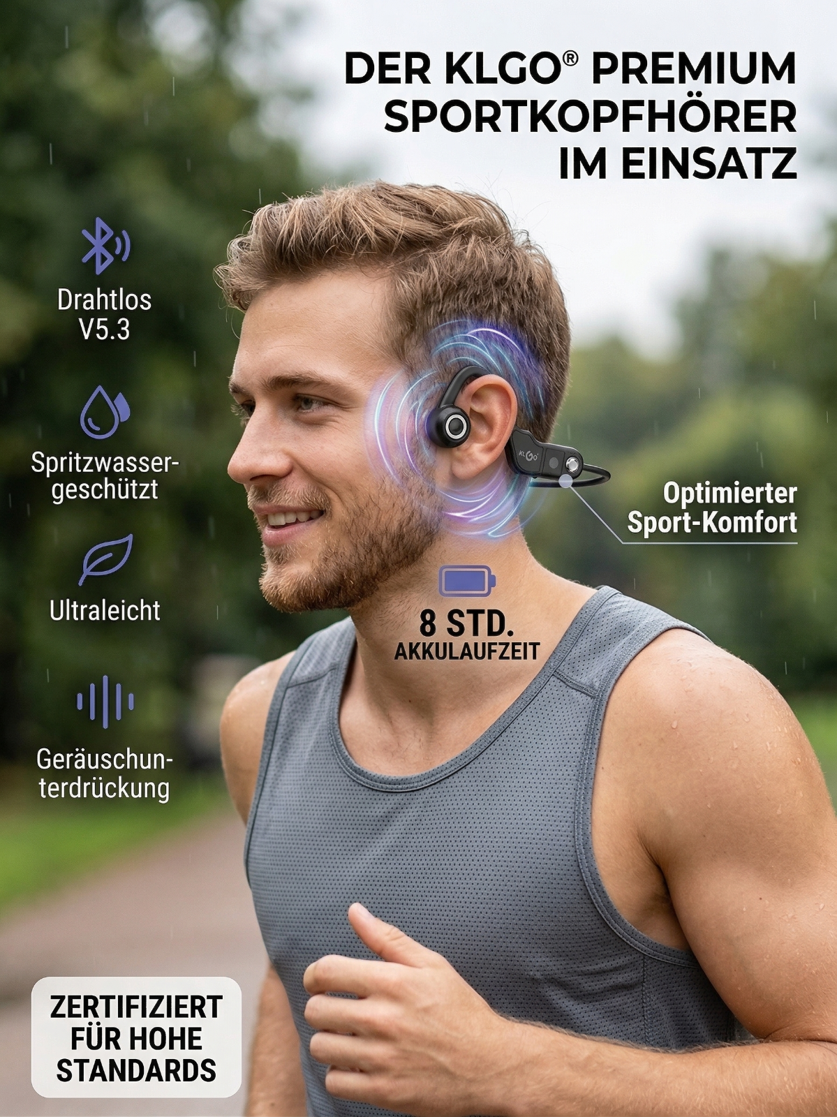 KLGO® Premium Air-Conduction Sportkopfhörer (HK-86BL) – Dein Trainingspartner
