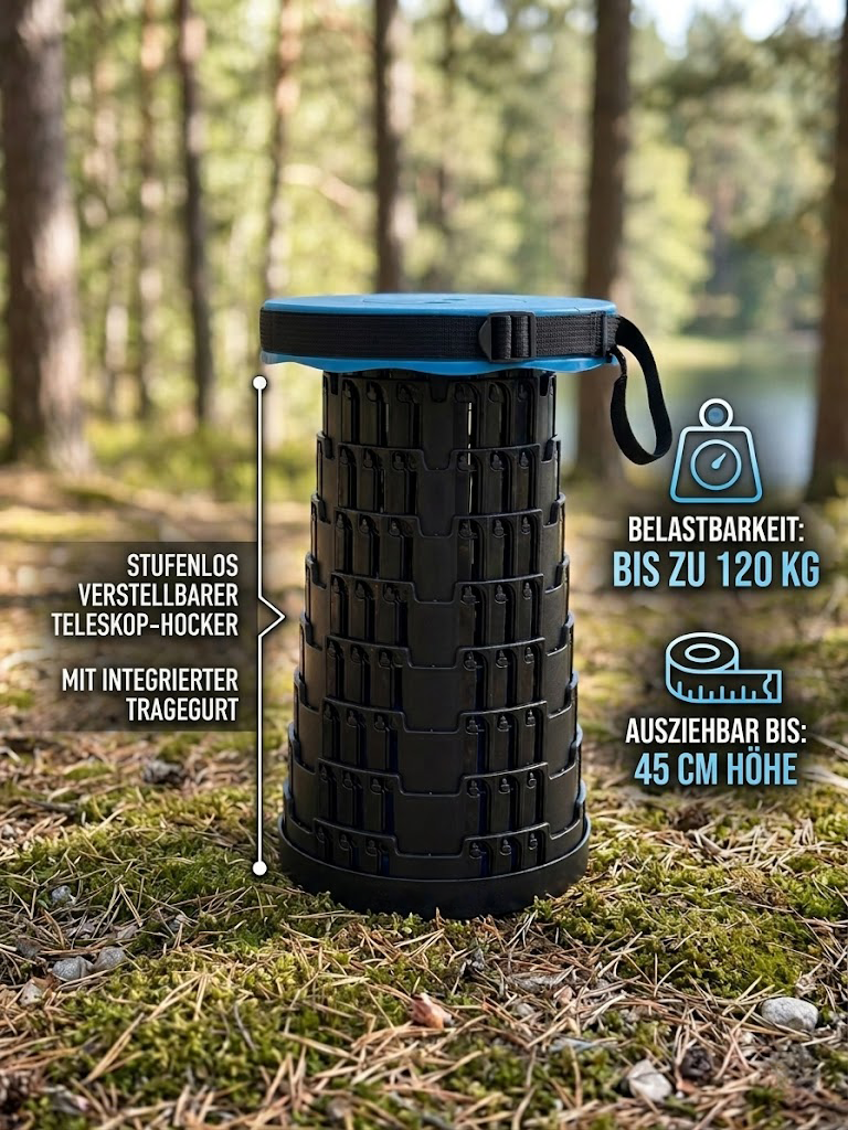 Teleskop-Hocker / Falthocker - Dein kompakter und robuster Begleiter