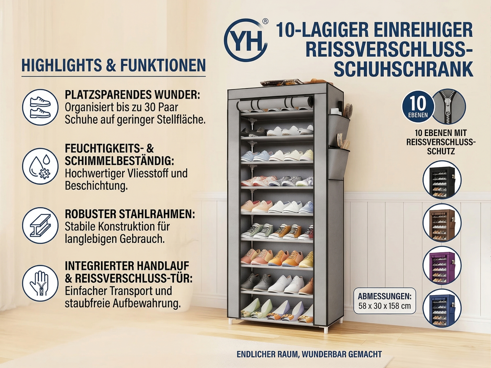 10 Ebenen XXL Textil-Schuhschrank – Das Platzwunder für dein Zuhause