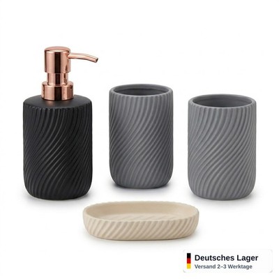 Badzubehör 4er Set Keramik Seifenspender Zahnbürstenhalter Becher Bad