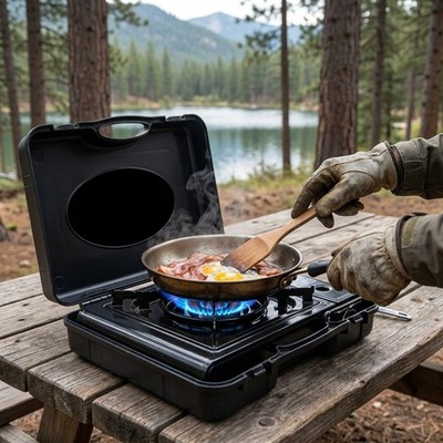Gaskocher Camping 1-flammig mit Koffer tragbar Outdoor Zündmechanismus