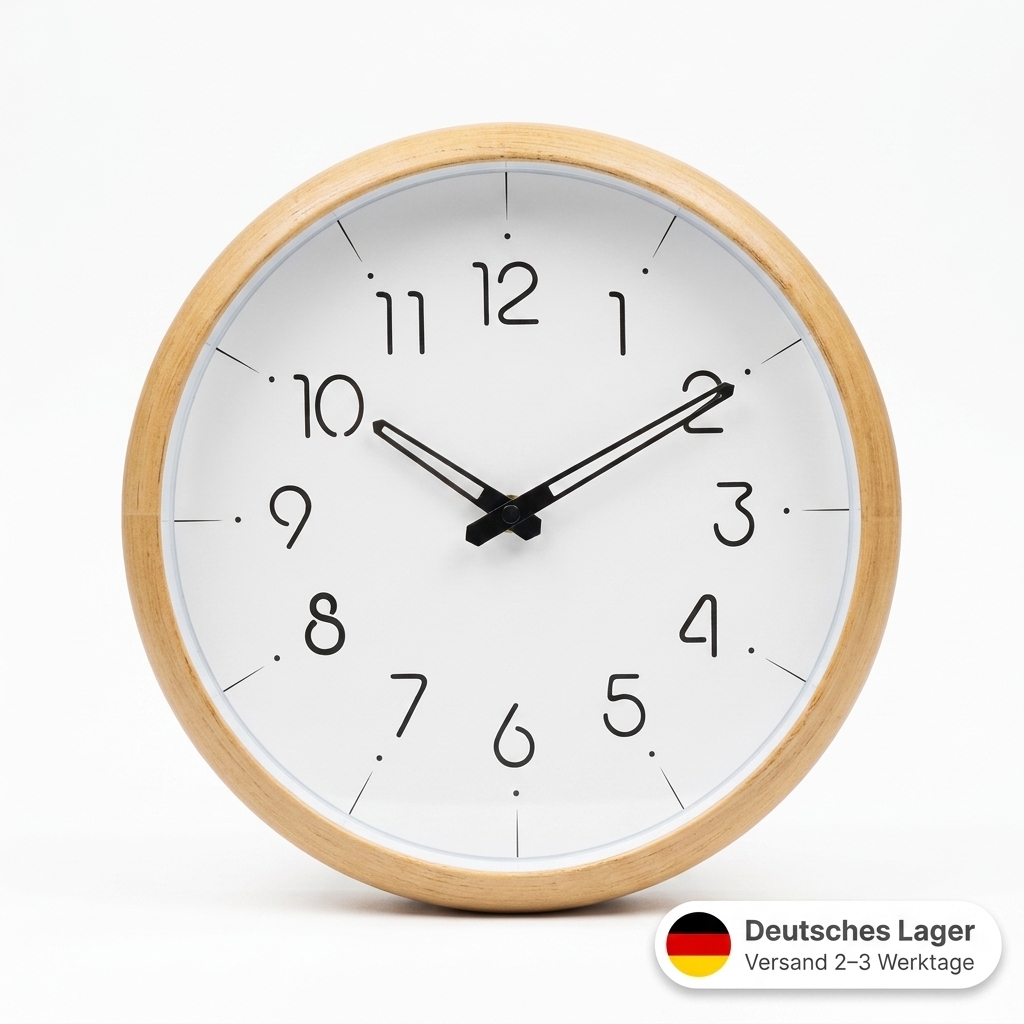 Wanduhr 30cm Holz Hell Modern Klassisch Lautlos Quarz Küche Büro Wohnzimmer